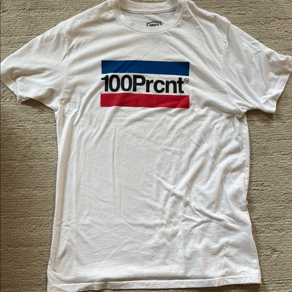 100% Pure White Tee with Blue and Red Stripes